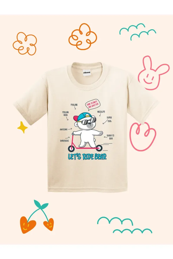 Kids' T-shirt with Skateboarder Teddy Bear Design Print