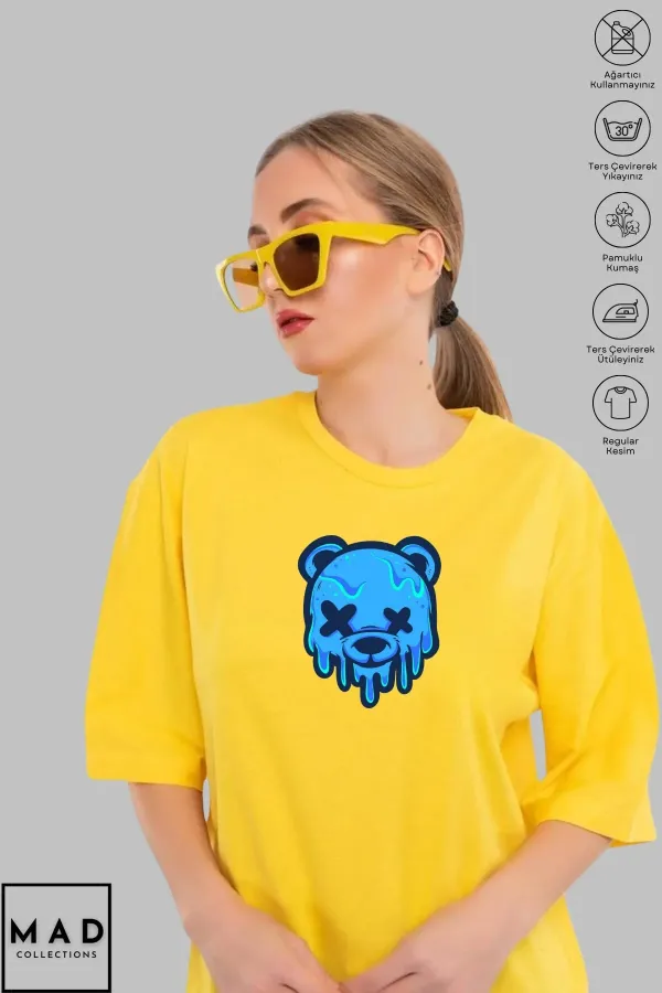 MAD COLLECTION Unisex Oversize Crew Neck Cotton Ice Bear Printed Short Sleeve T-Shirt