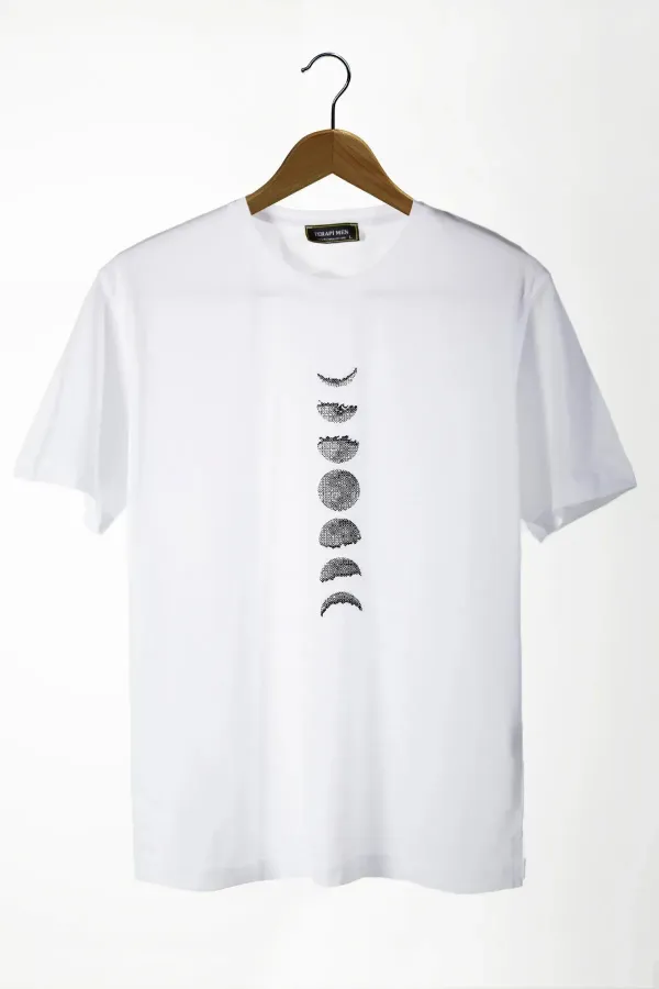 Unisex Moon Phases Printed Crew Neck Oversize Basic Cotton T-Shirt