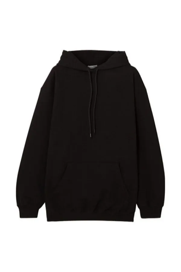 Unisex Siyah Slim Fit Kapüşonlu Sweatshirt / Hoodie