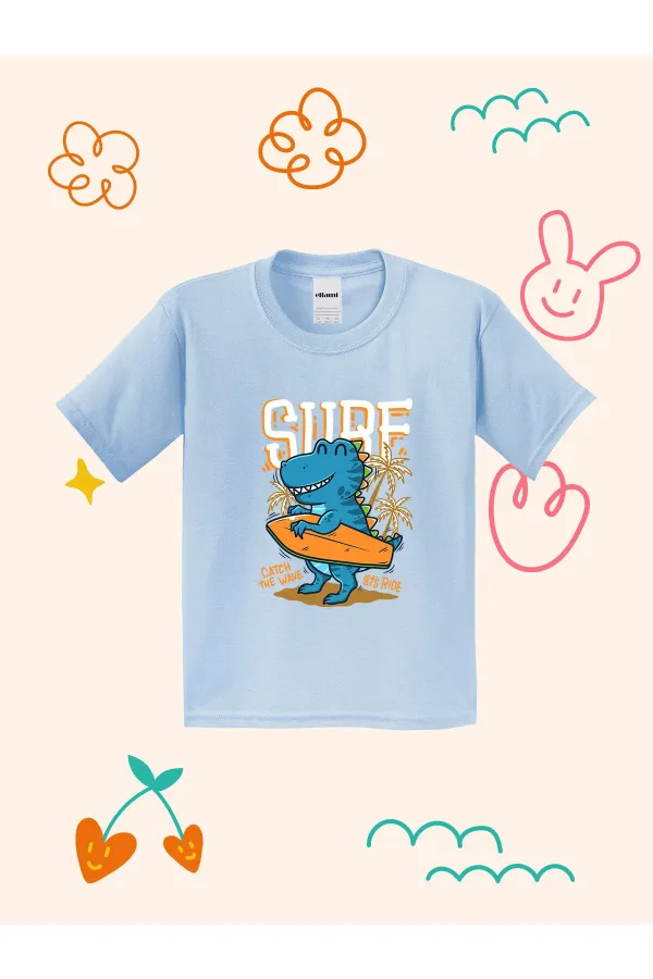 Surfer Dinosaur Print Kids T-shirt