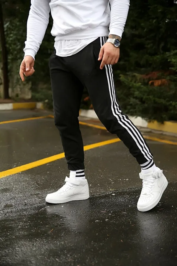 3 Şeritli Erkek Alt Eşofman Altı - Slim Fit Günlük Eşofman