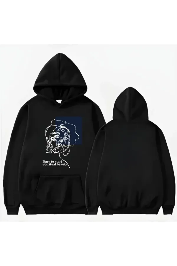 KADIN YÜZ BASKLI KAPİŞONLU SWEAT