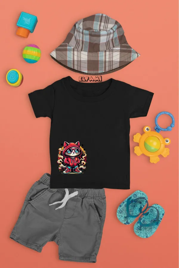 T-shirt imprimé chat mignon pour filles/garçons