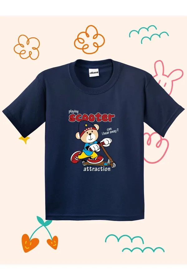 Scooter Teddy Bear Print Kids T-shirt