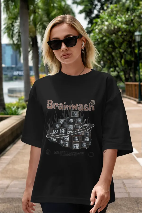 Unisex Men's/Women's BRAINWASH Colorful Custom Printed Oversize Cotton Crew Neck T-Shirt