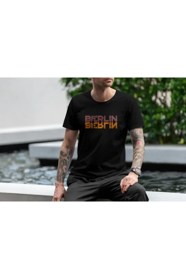 Erkek Siyah Berlin Unisex Baskılı T-shirt
