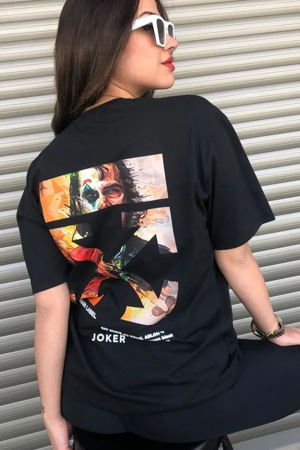 Black Unisex Joker Oversize T-shirt with Back Print