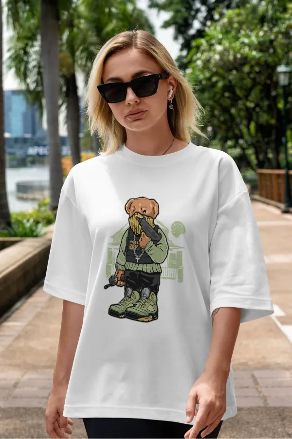 Unisex Men's/Women's GANGSTA BEAR Custom Printed Oversize Cotton Crew Neck T-Shirt