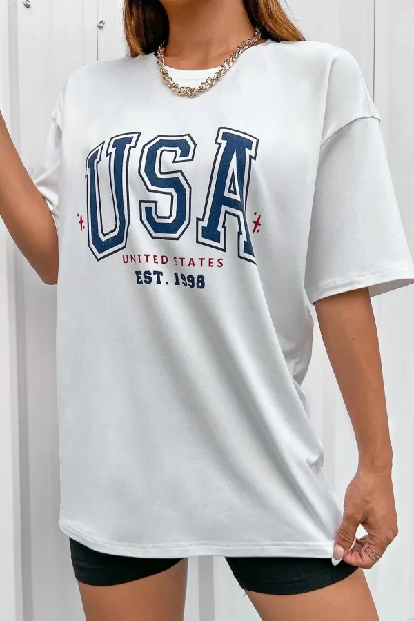 White Vintage Printed Oversized T-shirt