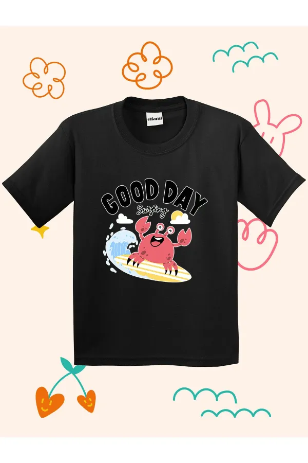 T-shirt enfant imprimé crabe surfeur