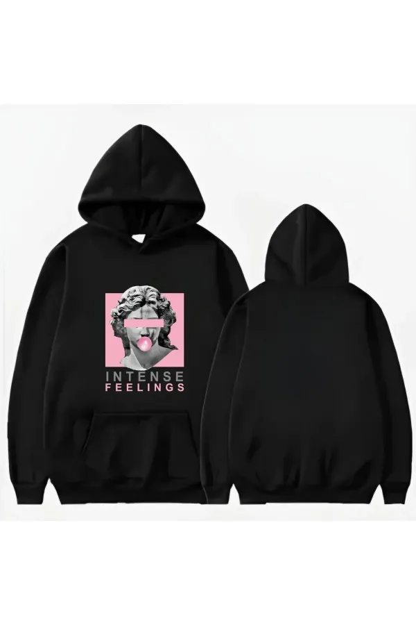 WOMEN'S FACE PRINTED HOODED SWEATSHIRT