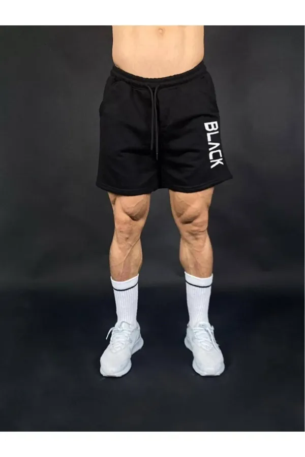 Siyah Erkek Baskılı Regular Fit Cepli Şort