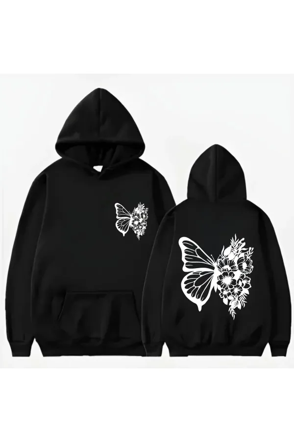 BUTTERFLY PRINTED HOODED SWEATSHIRT