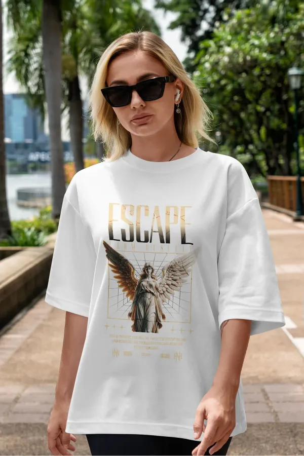 ESCAPE Unisex Men's/Women's 2-Color Custom Printed Oversize Cotton Crew Neck T-Shirt
