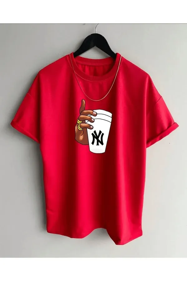 Men's Oversize Printed Cotton Crew Neck Short Sleeve T-shirt garalio