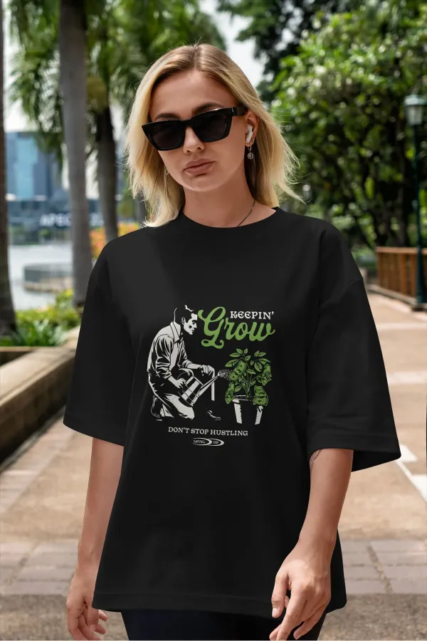 Unisex Men's/Women's GROW Colorful Custom Printed Oversize Cotton Crew Neck T-Shirt