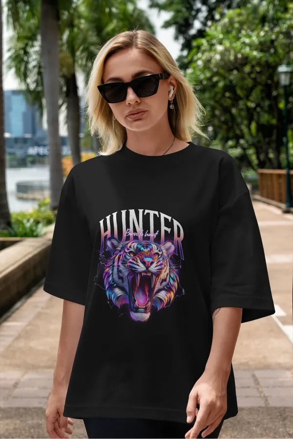 Unisex Men's/Women's HUNTER Colorful Custom Printed Oversize Cotton Crew Neck T-Shirt