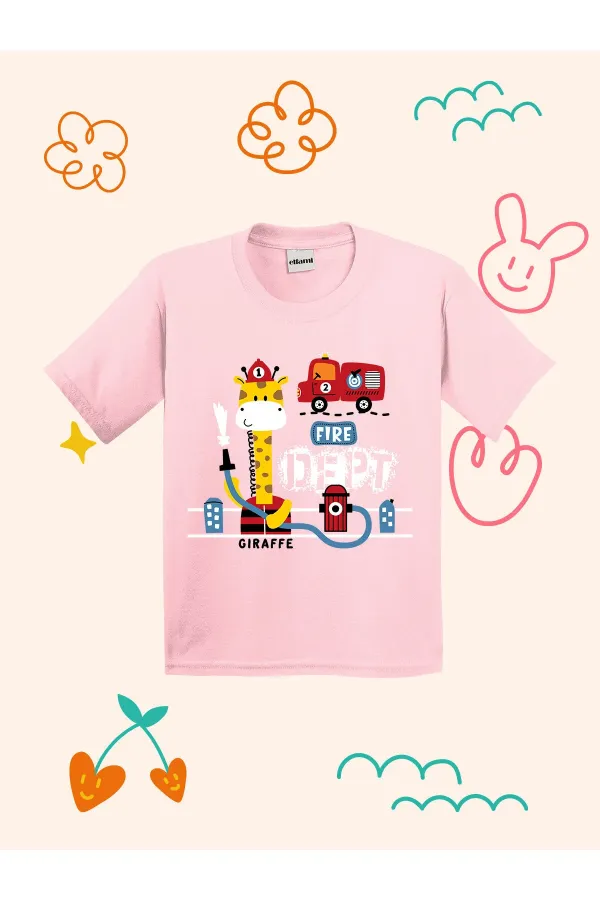 Firefighter Giraffe Print Kids T-shirt