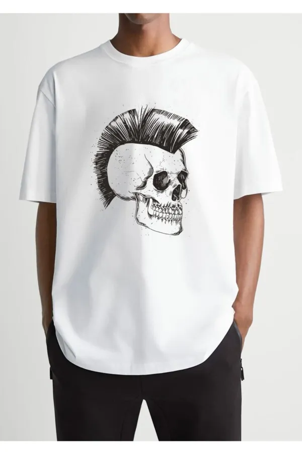 Oversize Skull Printed White T-shirt