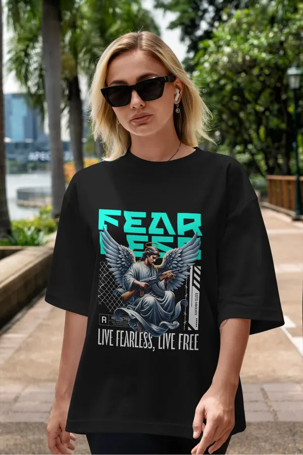 Unisex Men's/Women's Fearless Colorful Custom Printed Oversize Cotton Crew Neck T-Shirt