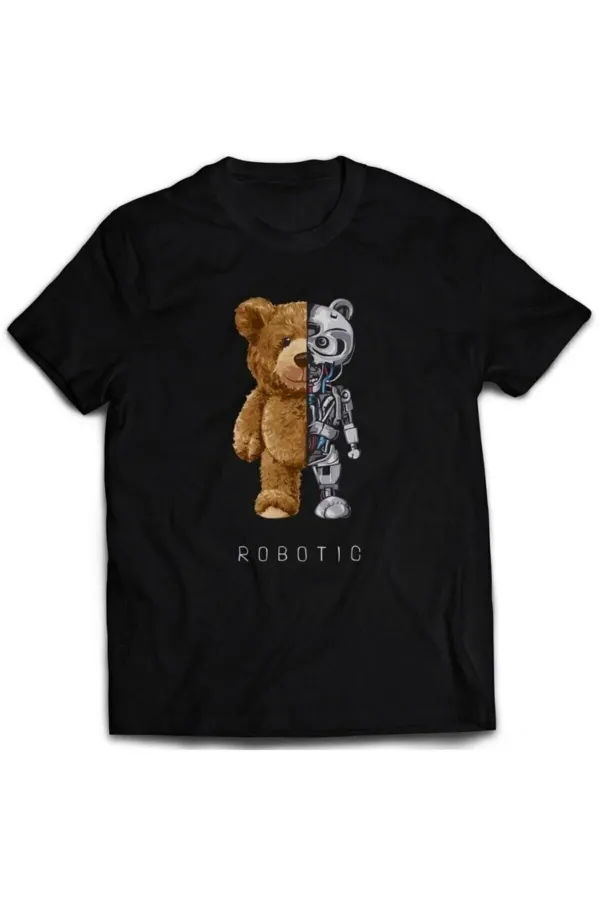 Oversize Unisex Siyah Bear Robotic Tişört