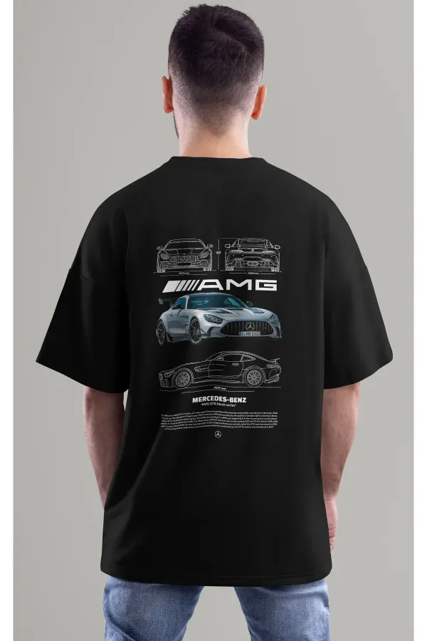 Unisex Erkek/Kadın MERCEDES AMG GTR Renkli Özel Baskılı Oversize T-Shirt Tişört
