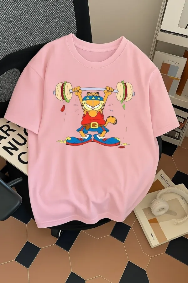 Unisex Men/Women Garfield Fitness Colorful Printed Oversize Cotton T-Shirt