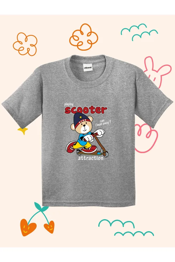 Scooter Teddy Bear Print Kids T-shirt