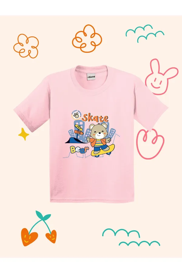 Kids' T-shirt with Skateboarding Teddy Bear Print