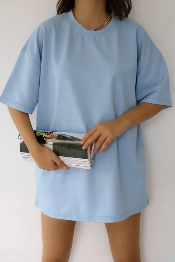 Unisex Cotton Baby Blue Crew Neck Oversize Boyfriend T-shirt