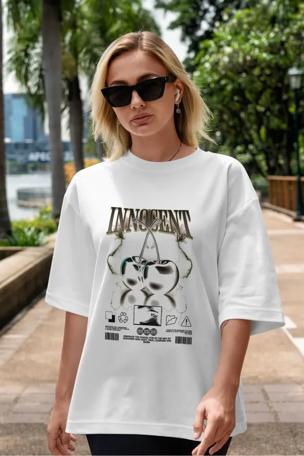 Unisex Erkek/Kadın INNOCENT Renkli Özel Baskılı Oversize Pamuklu Bisiklet Yaka T-Shirt Tişört