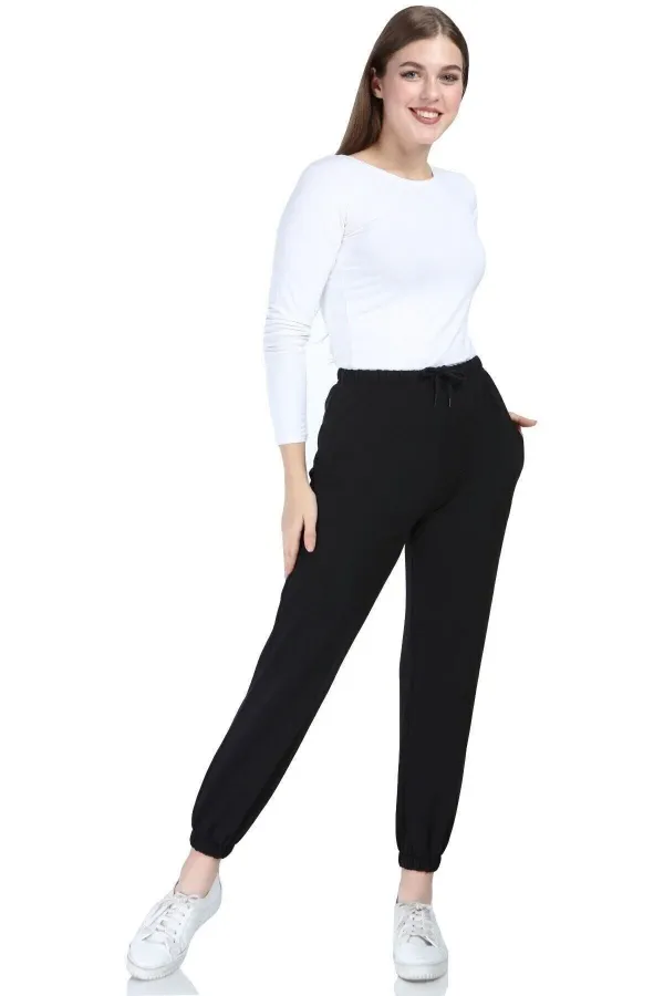 Women's Black Elastic Waist Pocket Tracksuit
