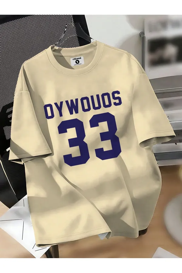 Unisex OYWOUOS 33 Baskılı Oversize Pamuklu Tişört