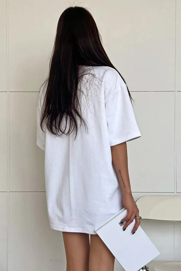 White Vintage Printed Oversized T-shirt