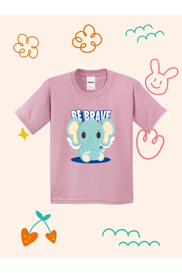 BE BRAVE Cute Elephant Design Printed Kids T-shirt
