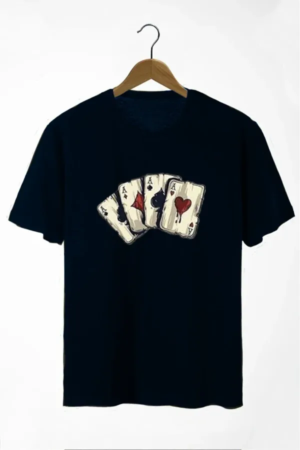 Azurco Oversize Black Dark T-shirt with Playing Card Print on the Front
