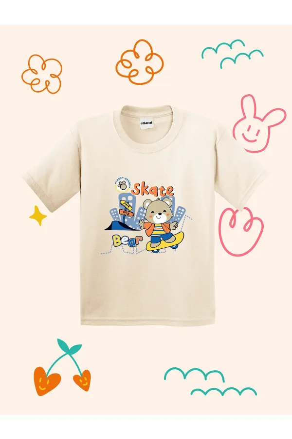 Kaykay Yapan Ayıcık Baskılı Çocuk T-shirt