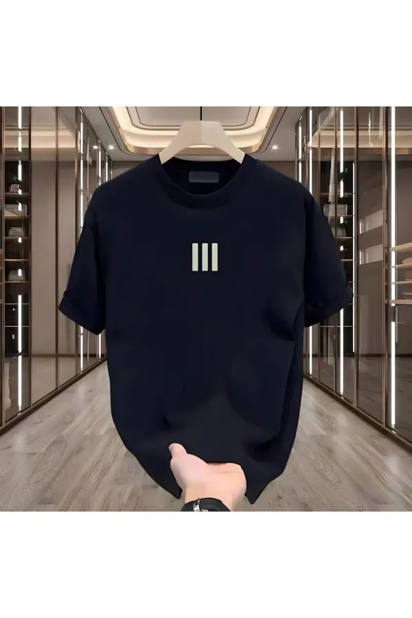 Newon 3 Çizgi Baskılı Siyah Erkek Tshirt
