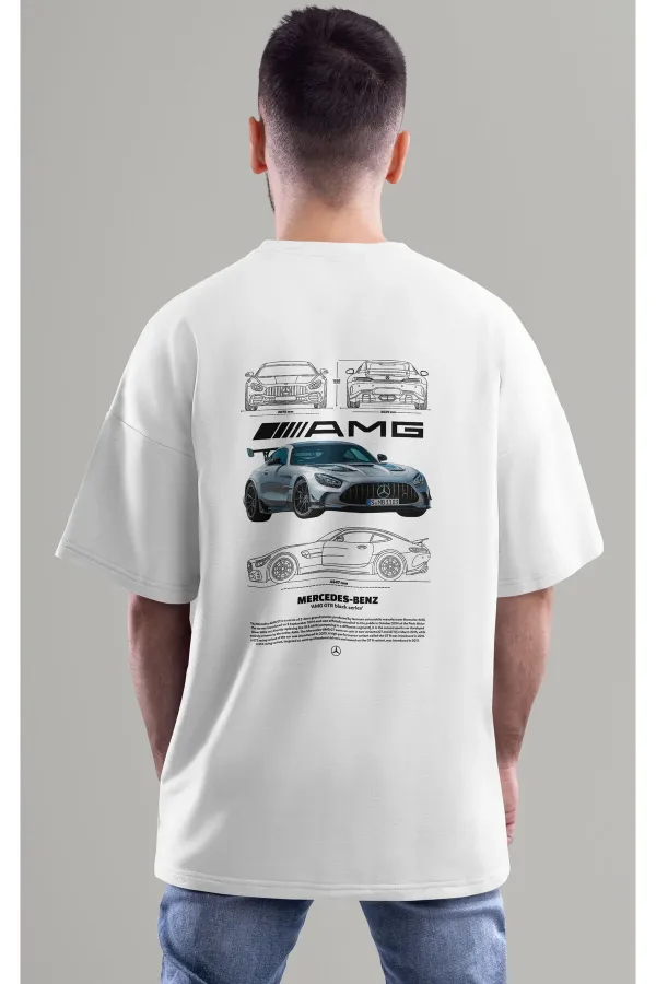 Unisex Erkek/Kadın MERCEDES AMG GTR Renkli Özel Baskılı Oversize T-Shirt Tişört