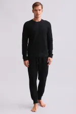 Ensemble pyjama égyptien noir à manches longues en coton pour homme