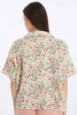 Mısırlı MÜSLİN Pamuklu Çiçekli Gömlek Pembe