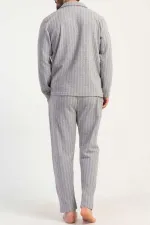 Ensemble pyjama pour homme, chemise à manches longues rayée en maille interlock égyptienne, gris clair