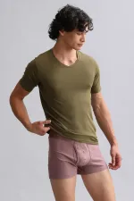 Mısırlı Modal By TENCEL HERCULES Slim Fit V Yaka Fanila / T-Shirt Koyu Haki