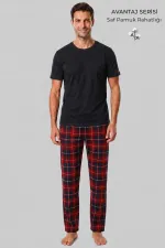 Mısırlı Erkek Pamuk Ekoseli Alt Pijama Kırmızı