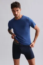 Débardeur/T-shirt à col rond slim fit en bambou égyptien Hercules, bleu marine
