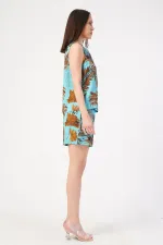 Mısırlı Kadın Viskon Desenli Şort Takımı Turkuaz