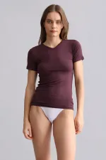 Mısırlı Modal By TENCEL VICTORIA V Yaka Fanila / T-Shirt Mor