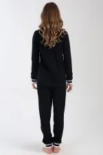 Mısırlı Kadın İki İplik Sıfır Yaka Uzun Kollu Pijama Takımı Siyah
