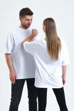 Mısırlı Unisex Pamuklu Oversize Relax Fit Tişört Beyaz